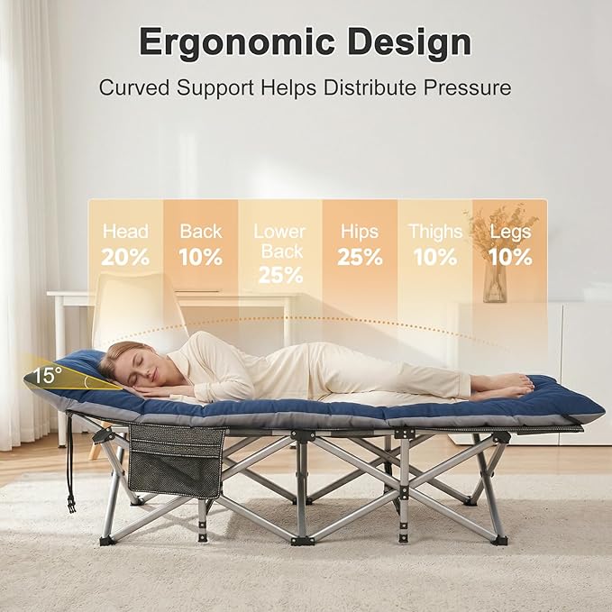 ABORON XXL Camping Cot for Adults 900LBS - 78"×32" Oversized Folding Bed with Mattress Pad, Heavy Duty 1200D Oxford Outdoor Cot with Carry Bag