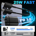 USB C Android Charger Fast Charging Cord, Super Fast Phone Chargers 12FT C to C Type Cable with 25W USBC Wall Block for Samsung Galaxy S26 S25 S24 Ultra Plus/S23/S22/S21/S20/Note 20/10, Black