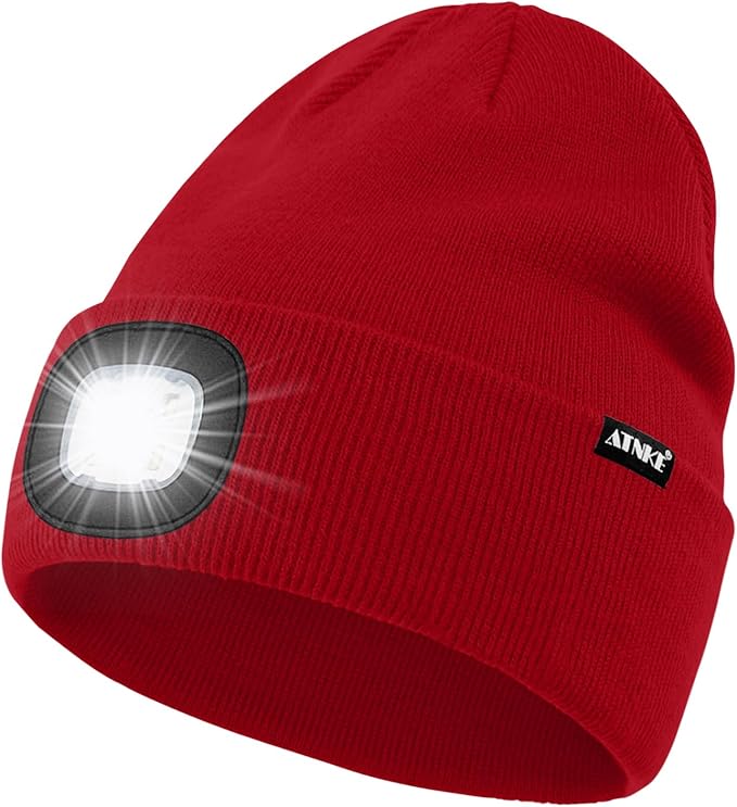 ATNKE LED Lighted Beanie Hat,USB Rechargeable 4 LED Running Headlamp Bright Cap with The Light Gifts for Men and Women