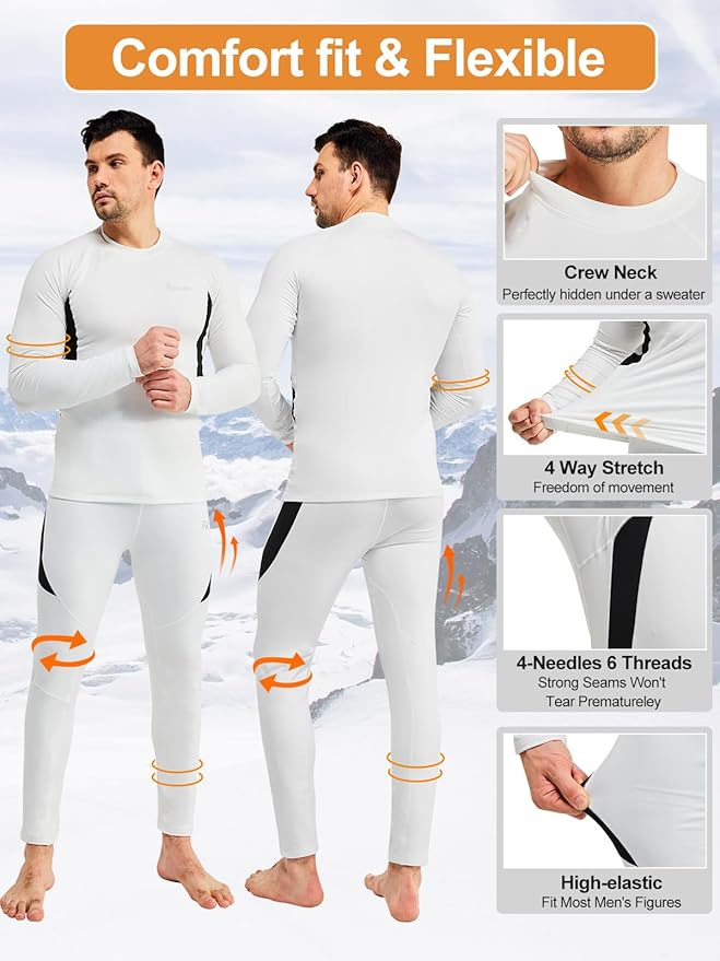 romision Thermal Underwear for Men Long Johns Fleece Lined Hunting Gear Bottom Top Set Base Layer for Cold Weather Gift