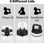 OLDLEY Insulated Water Bottle 32oz Water Bottles with Straw, Stainless Steel Water Bottle with 3 Lids, Double Wall Vacuum Bottles for Adult Kids, Sports Bottles for School Travel,White