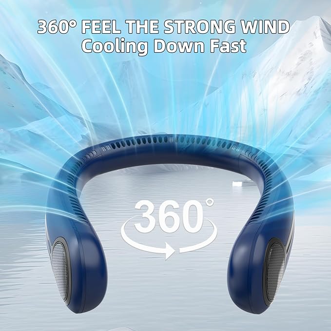 Portable Neck Fan,Hands Free Personal Wearable Bladeless Fan,6000mAh USB Rechargeable,360° Cooling,LED Display,4-Speeds,Birthday Gifts for Men Women Dad Mom,Outdoor Indoor Travel Camping (Blue)