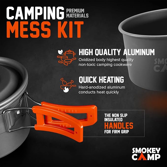 Camping Cookware Mess Kit Set with Stove - Backpacking Camping Pots and Pans Set, All in One Non-Stick Camping Cooking Set, Portable Stove, Hiking, Picnic, Outdoor & Camping Cookware Set