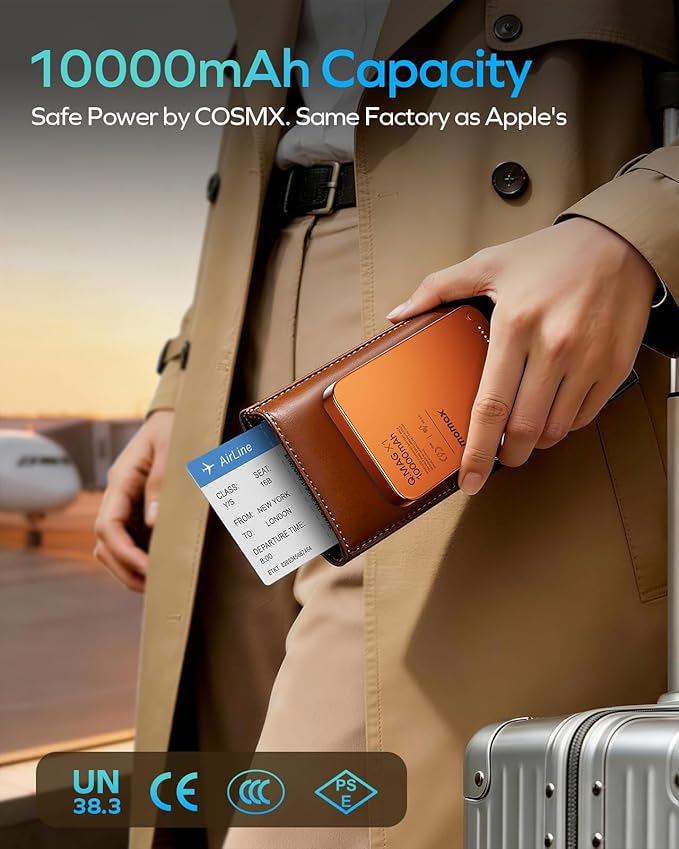 MOMAX Magnetic Wireless Power Bank 10000mAh, Ultra-Slim 0.5" MagSafe-Compatible Portable Charger, 20W USB-C PD Fast Charging, for iPhone 17/16/15/14/13/12 Series(Cosmic Orange)