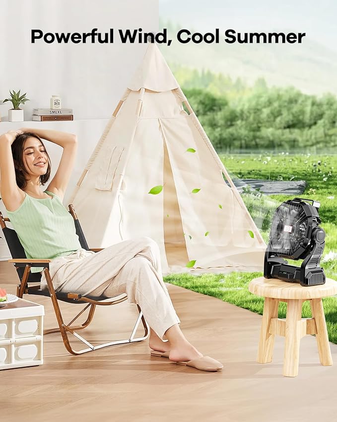 30000mAh Rechargeable Camping Fan with LED Lantern,Portable Battery Powered Outdoor Fan for Bedroom,Camping,Travel,Hiking,Beach,Office,Trave Accessories(Black)