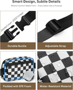 Pritent Fanny Packs for Women Cross Body Bag Waterproof Belt Bag with Adjustable Strap and Zipper Back Pocket Small Crossbody Bags Fashion Waist Packs for Workout Travelling(Checkered Black)