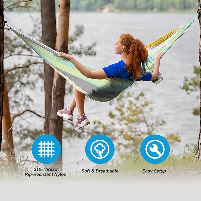 Camping Hammock,Lightweight Nylon Hammock,Portable Hammocks with Two Tree Ropes for Outdoor,Indoor,Travel,Hiking,Backyard,Camping