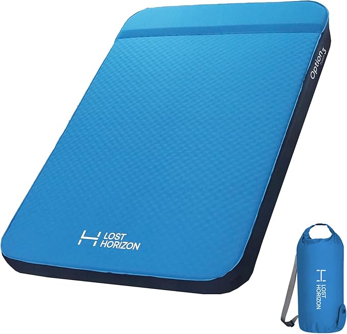 LOSTHORIZON Air & Foam Camping Mattress, Self-Inflating Sleeping Pad, 3" Thick, with Pump Sack, Full