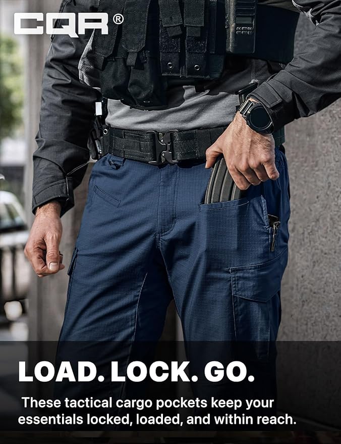CQR Men's Flex Ripstop Tactical Pants, Water Resistant Stretch Cargo Pants, Lightweight EDC Hiking Work Pants