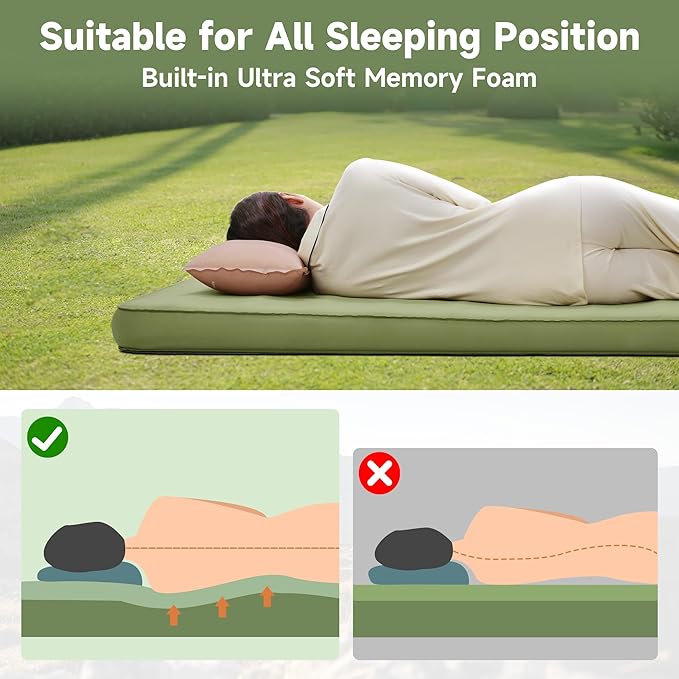 OUTSKIRT Camping Mattress, Self Inflating Sleeping Pad with Pump Sack, Foam Camping Pad for Sleeping, 4” Thickness Sleeping Mat for Camp/Travel/Car/Tent, 4 Season Camp Air Mattress
