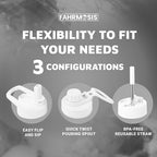 64 Oz Insulated Water Bottle with Strap Stainless Steel Sports Water Bottle with 3 Lids (Straw, Chug and Flip Lid) Leak Proof Metal Half Gallon Jug for Men & Women - White Marble