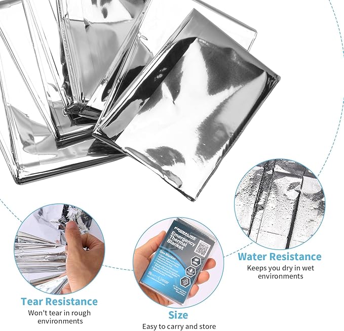 FRONTLINE Mylar Emergency Blankets 54" x 84" | Lightweight Thermal Survival Space Blanket, Waterproof & Windproof Foil Blanket for Camping, Hiking, First Aid & Disaster Preparedness (4)