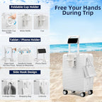 20 Inch Carry on Luggage 22x14x9 Airline Approved Hard Shell Suitcases with Wheels, Top Opening Expandable Carry on Luggage with Cup Holder Small Rolling Suitcase with Lock, White