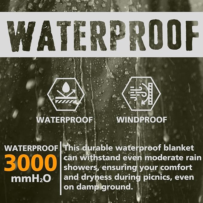 AlphaBeing Waterproof Outdoor Blanket with Merino Wool, Extra Thick Warm, Windproof, Packable Stadium Blankets for Cold Weather, Camping Gift, Pet, Car, Picnic, Concerts, 79" x 59", Olive