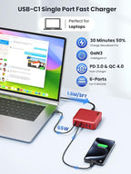 USB C Charger Block 200W,Upgraded GaN IV 6-Port USB C Charger, Fast Charging Station Hub, PD 65W Laptop Adapter Compatible with DELL HP MacBook Pro/Air/iPad, iPhone 16/15/14, Galaxy S24 etc-Red