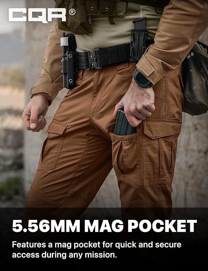 CQR Men's Flex Ripstop Tactical Pants, Water Resistant Stretch Cargo Pants, Lightweight EDC Hiking Work Pants