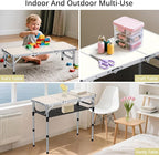 Folding Camping Table with Storage Net, 3ft Camping Table Aluminum Folding Table with 3 Adjustable Height Max 27.1 Inch, Portable, for Outdoor Backyard BBQ, Silver