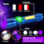 Black Light UV Flashlight Rechargeable, 3in1 Super Bright Tactical Flashlights LED UV Black Light &Redlight, 1500Lumen 7Modes, Zoomable, Waterproof Pocket Flashlight for Pet Stains Detection,Camping