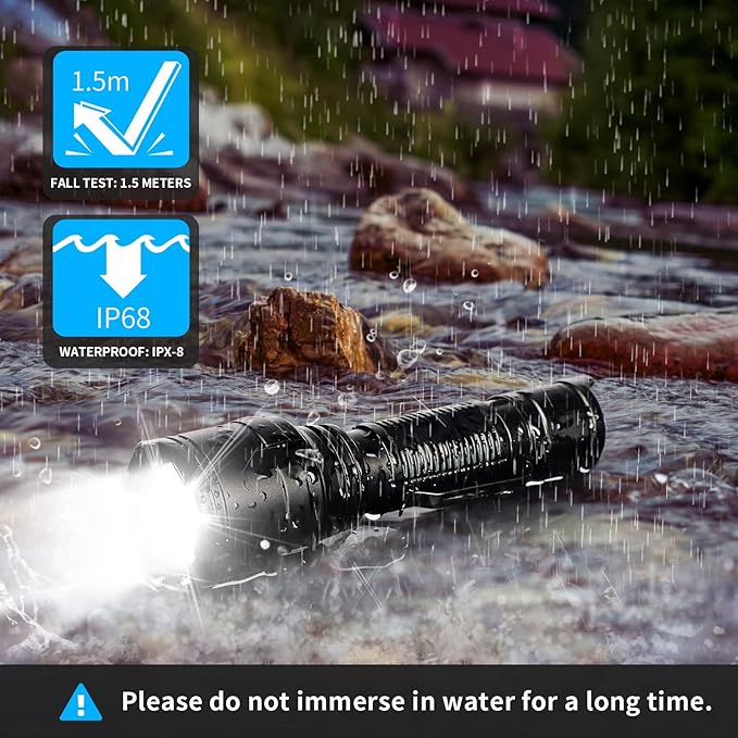 Super Bright Flashlight NT23 1500 Lumens Small Tactical Flashlights with Clip, Long Beam Distance, 4 Light Modes with Mode Memory, IP68 Waterproof, for Camping Hiking Emergency Use