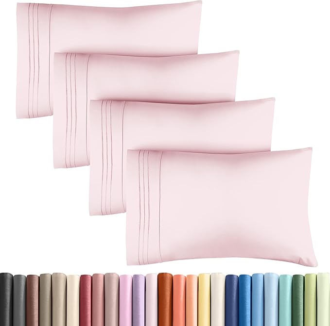 CGK Unlimited Queen Size Lavender Pink Microfiber Pillowcase Set of 4 - Soft, Premium Quality, Machine Washable, Protective, 20x40, 20x36 & 20x48 Inches