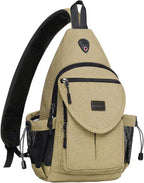 MOSISO Sling Backpack,Canvas Crossbody Hiking Daypack Bag with Anti-theft Pocket, Khaki