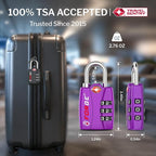 Forge Open Alert TSA Approved Luggage Locks - 3 Digit Combination, Easy Read Dials, Zinc Alloy Body - Ideal Travel Lock for Luggage, Suitcases, Bags & Toolboxes (Purple 2 Locks)