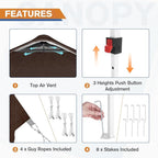 EAGLE PEAK Pop Up Canopy Tent with 1 Sidewall, Easy Setup Event Tent, Outdoor Sun Shade, Wheeled Carry Bag, Stakes and Guy Ropes, Instant Canopy 10x10, Brown