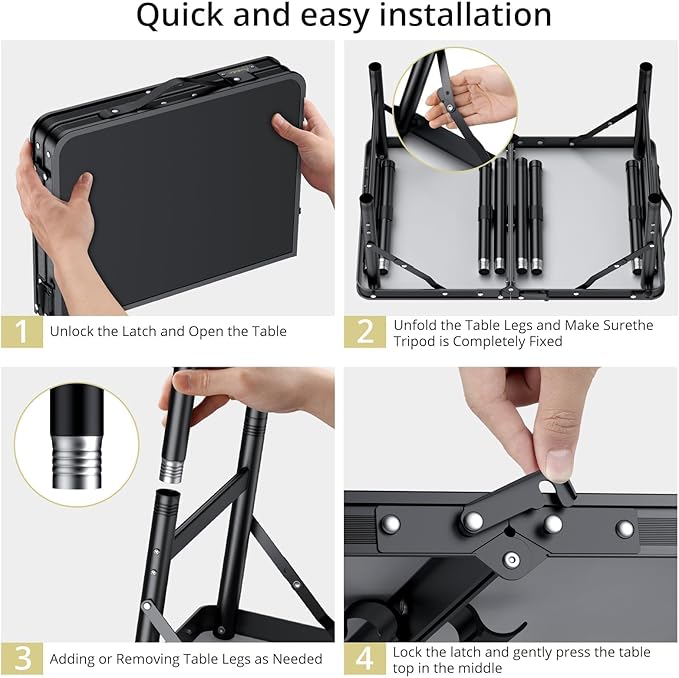 2ft Folding Camping Table with Storage Net, 3 Adjustable Height Max 29.5" Aluminum Small Folding Table, Portable Handle, Lightweight, for Travel Outdoor Beach Picnic Camp, 23.2" x 16", Black