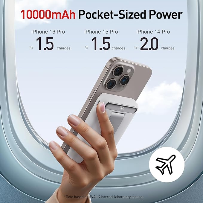 iWALK Qi2 Certified 15W Magnetic Wireless Power Bank, 10000mAh Portable Charger with Adjustable Stand & LED Display, Fast Charging for iPhone 16/15/14/13/12 Pro/Pro Max/Plus/Mini