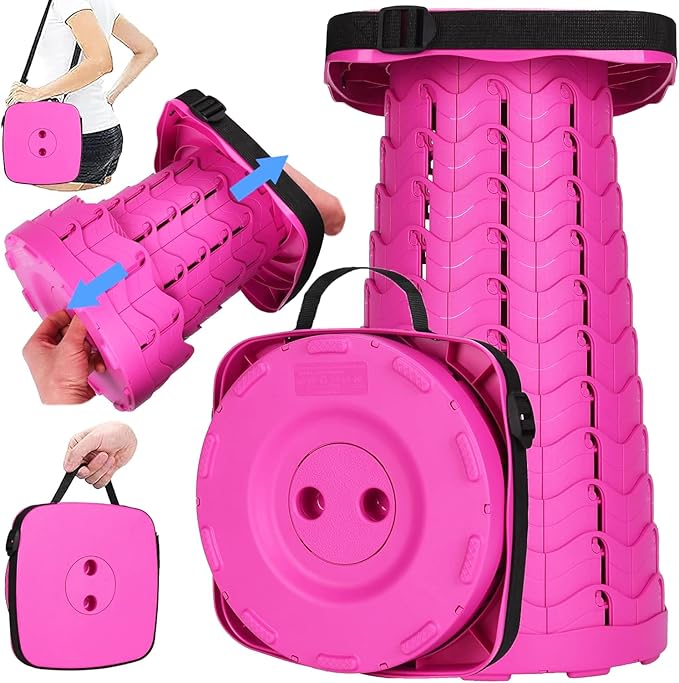 Fishboy Upgraded Square Collapsible Stool, 400lbs Max Weight, Lightweight But Sturdy, Portable Retractable Folding Telescoping Foldable Camping Stool for Adults Outdoor Fishing Hiking Travel BBQ