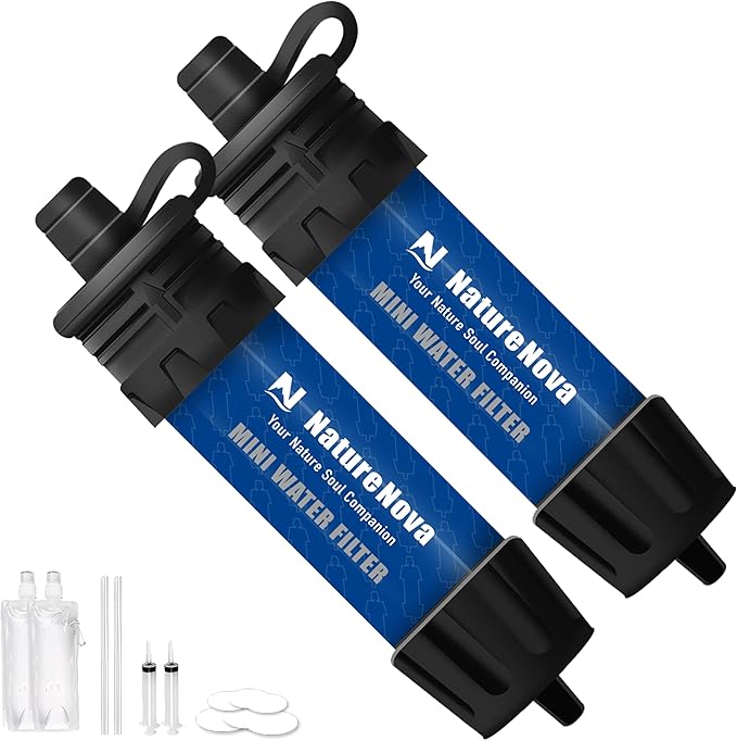 Mini Water Filter NatureNova Portable Emergency Water Filtration System Hiking Camping Straw Survival Gear Emergency Preparedness