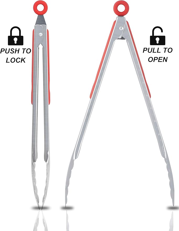 Anaeat Premium Sturdy Barbecue Tongs for Kitchen Grill & BBQ - 7,9,12 Inch Non-Slip Stainless Steel Locking Tongs Heat Resistant for Grilling, Cooking, Turning and Barbecue