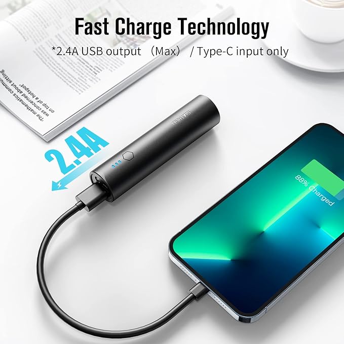 SIXTHGU S03 Portable Charger, 5000mAh Mini Power Bank, 2-Pack Pocket Size Fast Charging USB-C (in&Out), PowerNano, Compatible with iPhone Series, Android Phone and More