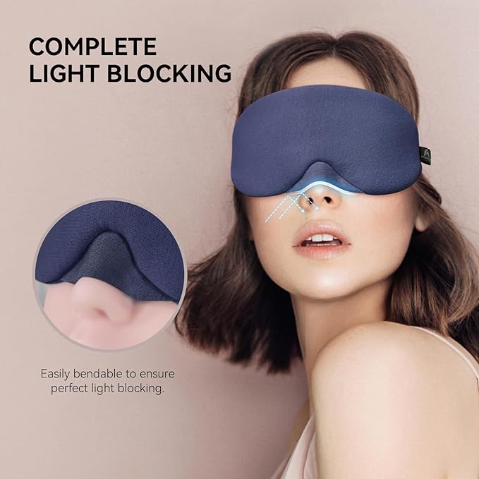 Mavogel Cotton Sleep Mask - 100% Handmade, Light Blocking Sleep Eye Mask with Updated Bending Nose Design, Soft Sleeping Mask for Women Men, for Sleep/Office/Naps, Includes Travel Pouch (Starry Blue)