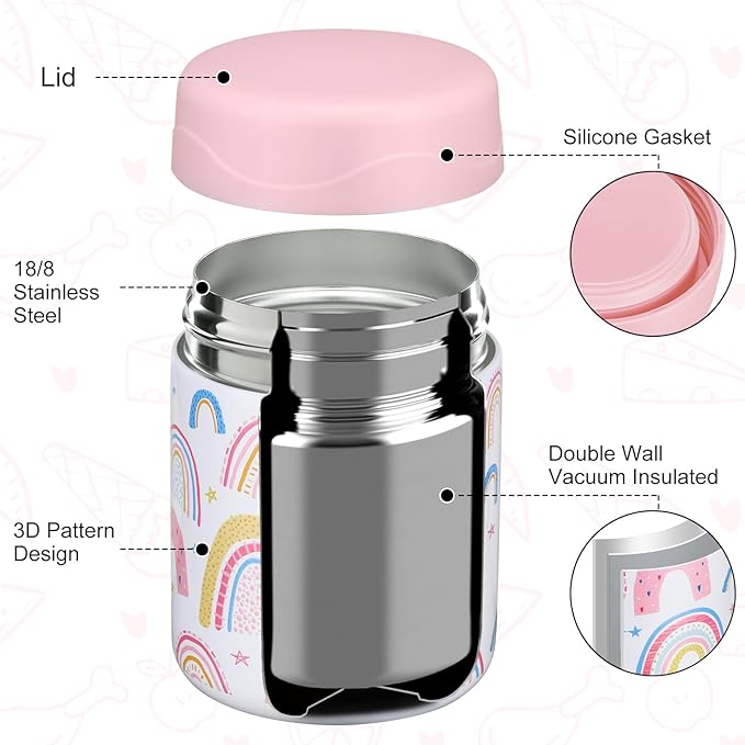 12oz 2 Pack Insulated Food Jar Set for Kids Soup Thermo Hot Food Lunch Container Wide Mouth Leak Proof Stainless Steel Vacuum Bento Box for School Office Travel Outdoors