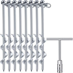 Zhengmy 8 Pcs Ground Anchors Screw in, 12 Inch Heavy Duty Tent Stakes with Trampoline Anchor Hook Ground Stakes for Camping Tent Canopies Ports Sheds Swing Sets Securing Animals (Silver)