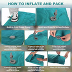 Camping Sleeping Pad with Pillow: Extra Thick 4.7 Inch Ultra-Light Self Inflating Air Mattress, Portable Comfortable Extendable Inflatable Sleep Mat for Car Traveling and Hiking (Peacock Blue)