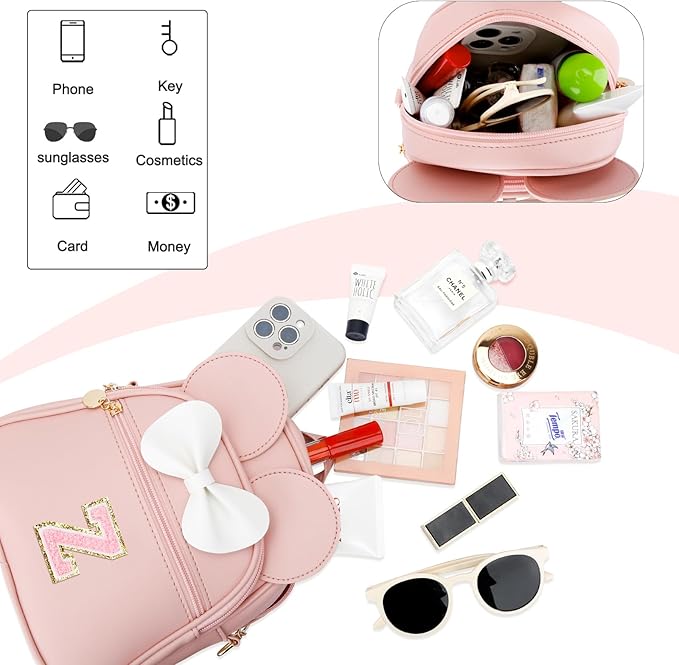 KKXIU Girls Initial Bowknot Cute Mini Backpack for Toddler, Travel Small Girl Backpacks, Personalized Birthday Gifts for Little Girls and Kids(Z, Pink)
