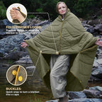 KingCamp Ultralight Camping Blanket, Packable Down Alternative Puffy Wearable Blankets Weatherproof Warm Package Quilt with Snap Buttons & Corner Loops for Outdoor Travel Stadium (69"L x 53"W, GREEN)