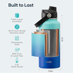 BUZIO Stainless Steel Water Bottle (Cold for 48 Hrs, Hot for 24 Hrs), 32 oz Vacuum Insulated Water Bottle with Straw Lid and Flex Cap (Double Wall, Wide Mouth, BPA Free, Leak Proof), Caribbean Blue