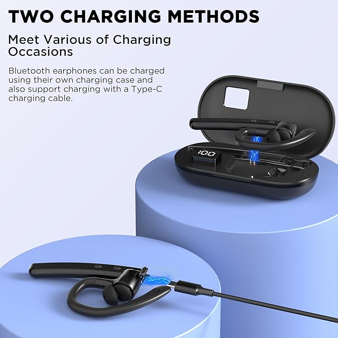 Bluetooth Headset V5.3, Wireless Bluetooth Earpiece with 600mAh Charging Case, 110H Playtime, Hands Free Headset for Cell Phone and Computer with Built-in Microphone for Work Trucker Office