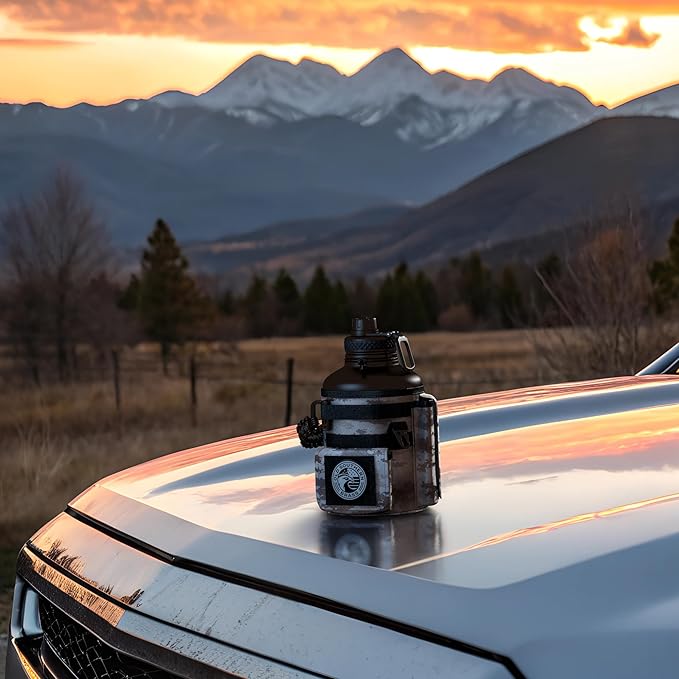 Combat Canteen - 64oz Insulated Water Bottle with Paracord Handle, Stainless Steel Water Jug with Rugged Pockets for Keys, Wallet & Phone - White Digital
