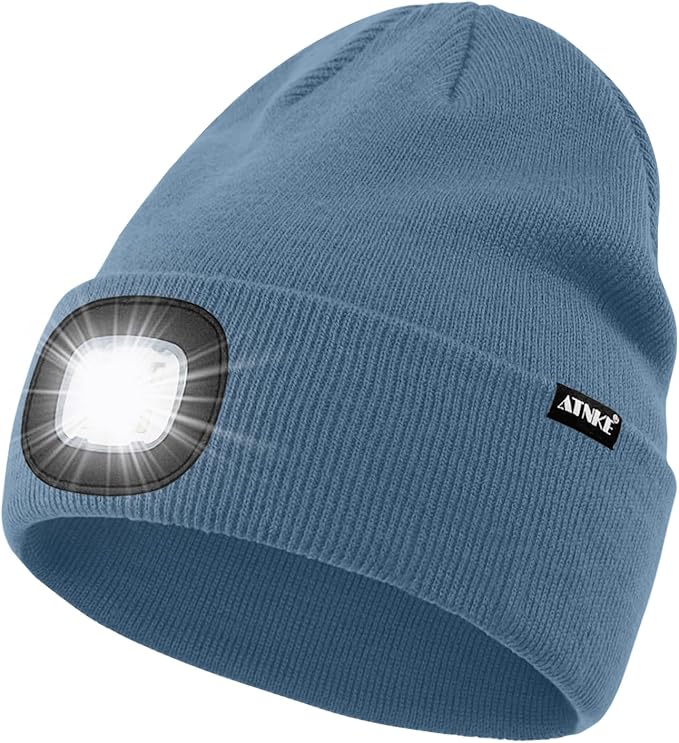 ATNKE LED Lighted Beanie Hat,USB Rechargeable 4 LED Running Headlamp Bright Cap with The Light Gifts for Men and Women