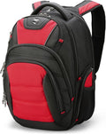 Swissdigital Design Men's Laptop Backpack for College and Business Travel with Integrated USB Charging Port and RFID Protection Fits 15.6" Laptops Black/Red | J14-41