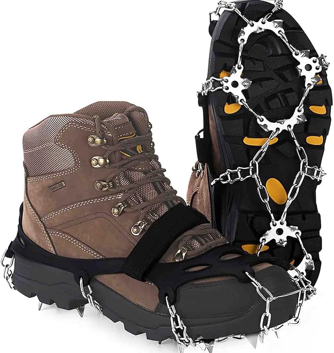 Upgraded Version of Walk Traction Ice Cleat Spikes Crampons,True Stainless Steel Spikes and Durable Silicone,Boots for Hiking On Ice & Snow Ground,Mountian.