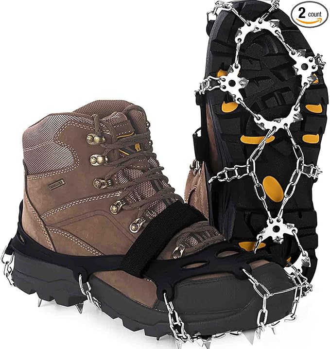 Upgraded Version of Walk Traction Ice Cleat Spikes Crampons,True Stainless Steel Spikes and Durable Silicone,Boots for Hiking On Ice & Snow Ground,Mountian.