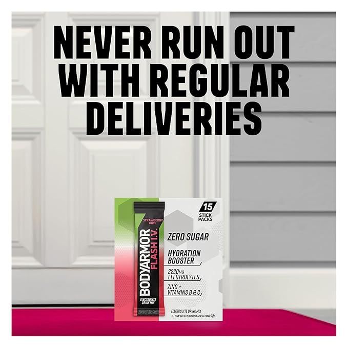 BODYARMOR Flash IV Electrolyte Packets, Lemon Lime - Zero Sugar Drink Mix, Single Serve Packs, Coconut Water Powder (15 Count)