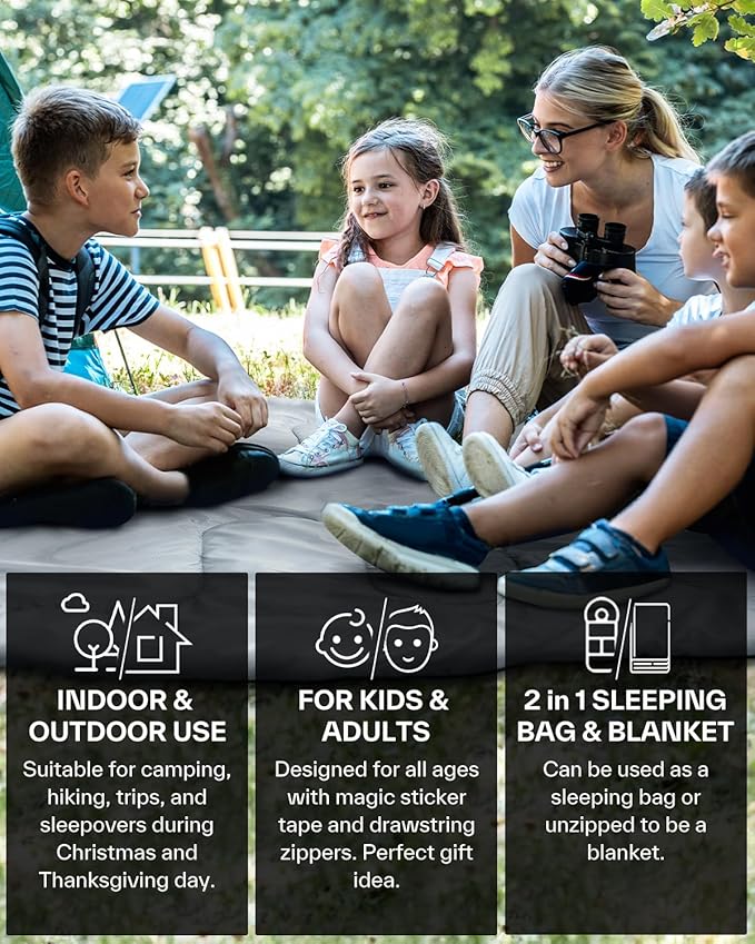 Sportneer Sleeping Bag, 3 Seasons Warm Cold Weather Sleeping Bags for Adults Kids Boys Girls with Compression Sack- Lightweight Camping Essentials Gear Accessories, Backpacking, Hiking