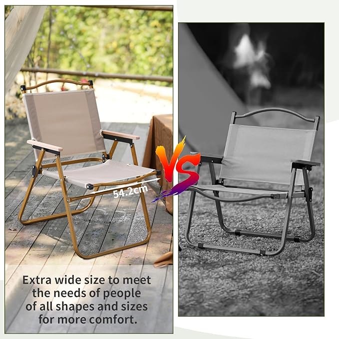 BOOSDEN Camp Chair, Portable Outdoor Wide Folding Camping Chairs, Ultralight Beach Chair with Wooden Handle for Picnic Lawn Leisure Park Travel Hiking Fishing,2Pack