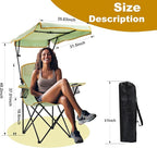 YOUNG WOOD Portable Camping Chair Beach Chair with Shade Canopy, Fold Lightweight Oversized for All, Easy to Open and Close Without Installation, Side Pocket Design for All Outdoor Activities，Green